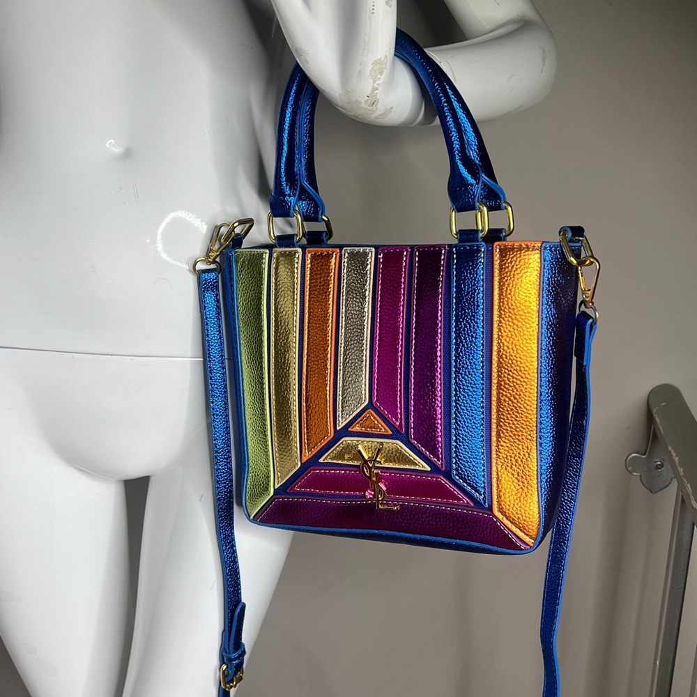 Metallic Multicolored Double Handle Crossbody Zip… - image 3